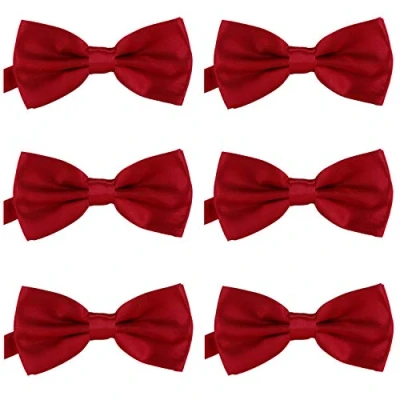 Imagen de DonDon Set de 6 Pajarita para hombre 12 x cm ajustable y lista usar Rojo oscuro
