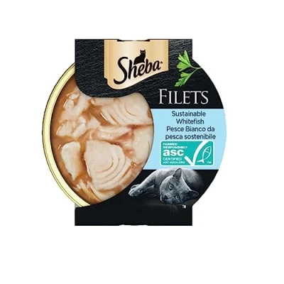 Imagen de Sheba Filets Comida húmeda para Gatos con Sabor a Pescado Blanco, 32 bandejas de 60 g Cada una, Total 1920