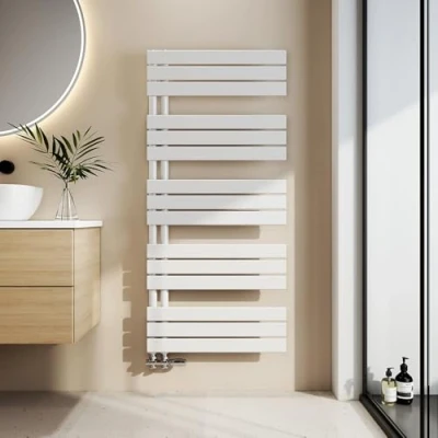 Imagen de EMKE toallero Baño radiador Plano, de Paneles, 1320 x 600 mm, Blanco, secador Toallas con conexión Lateral, 798W, Agua Caliente