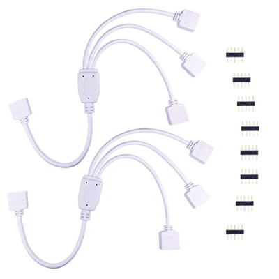 Imagen de LITAELEK 2pcs Cable Divisor Tira LED RGBW 1 a 3 Conector Esquina Cinta 5 Pines Strip Splitter Distribución Banda Pin Tapones para SMD 5050 Strip, 30cm, Blanco