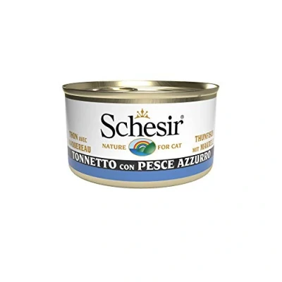 Imagen de Schesir, Comida húmeda para Gatos Adultos, Sabor bacoreta con Pescado Azul, filetes en gelatina Blanda Total 2,04 kg (24 latas x 85 gr) 2040 g