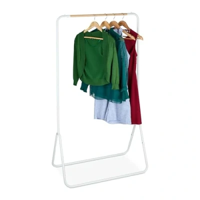 Imagen de Relaxdays Perchero de Pie Metálico, Colgador Ropa, Barra Efecto Madera, para Entrada, 144 x 81 44 cm, Blanco y Natural, Hierro
