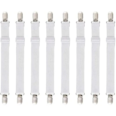 Imagen de o Kinee LAKIND 8PCS Sujetadores de Hojas Tirantes Ajustables para sábanas sofás (Clip Hoja Blanca 8 Piezas)