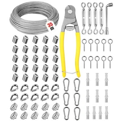 Imagen de 3mm 35m Cable de Acero Inoxidable, Kit Nylon, Cuerda Alambre con Tensor Ojales, Plastificado para Tendedero, Suspensión, Soporte Planta