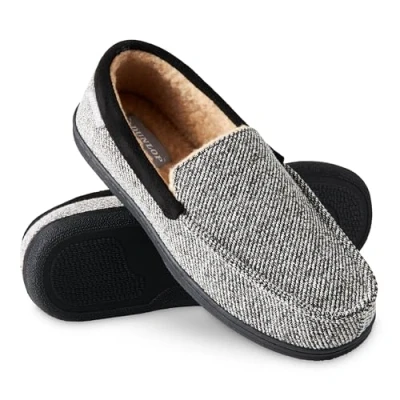 Imagen de DUNLOP Zapatillas Casa Hombre, Pantuflas Estilo Mocasines Cerradas, de Invierno Calientes Suela Goma Dura, Regalos Originales para Hombre (Negro/Blanco,45)