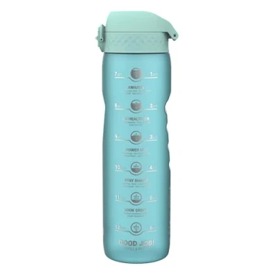 Imagen de Ion8 Botella de Agua 1 Litro Con Marcador Tiempo, 1000 ml, a Prueba Fugas, Asa Transporte, Apta para Lavavajillas, Sin BPA, Agarre Contorneado, Ideal Gimnasio, Salud y Fitness, Azul