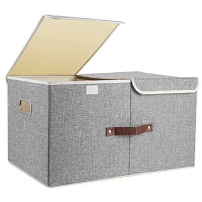 Imagen de TYEERS Caja de Almacenaje con Compartimentos Extra Grande, Tela, Plegable, Organizadora, 55x33x30 cm, Juego 1, Gris