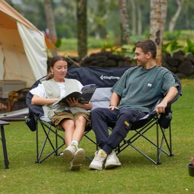 Imagen de KingCamp Sillas dobles de camping resistentes con carga acolchada 660 libras, silla plegable XXL para 2 personas, sofá biplaza ergonómico respaldo alto adultos, luna