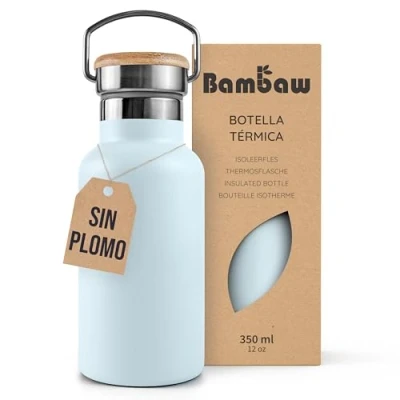 Imagen de Bambaw Botella térmica 350 ml, agua Azul claro, acero inoxidable niños, reutilizable niños sin BPA celeste