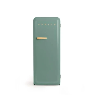 Imagen de CREATE / RETRO FRIDGE 150 WOOD/Frigorífico verde sage maneta madera con congelador 281L 102W, bajo consumo, diseño vintage, 150cm, 3 estantes, regulador temperatura, botellero, 60x60x150cm