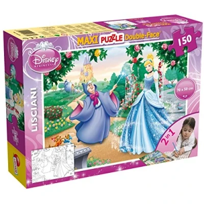 Imagen de Liscianigiochi Puzzle Maxi Floor para niños de 150 piezas 2 en 1, Doble Cara con reverso colorear Disney Cenicienta 46720