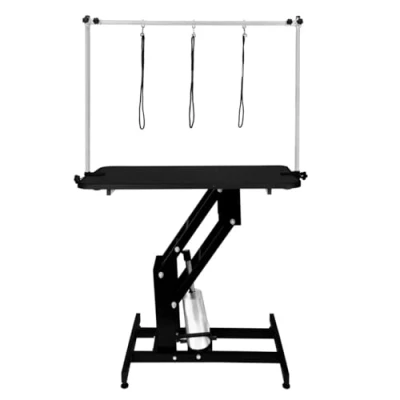 Imagen de Mesa de Aseo Hidráulica Altura Ajustable Capacidad 180kg Amplia Superficie Goma 106cm x 61cm Resistente Estructura Acero 4 Patas Estables Adaptables 3 Lazos para Sujeción [Negro]