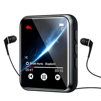 Imagen de Bluetooth 5.0 Reproductor MP3, 64GB de Música Pantalla Táctil Completa, con Altavoz, FM Radio, Grabación, Podometro, E Book, Estuche Metal, Soporte Expandible hasta 128G