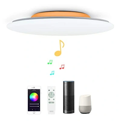 Imagen de chysongoods 48W Φ50cm Plafón Led Lampara Techo Compatible Con WIFI Amazon Alexa Google Assinstant y Bluetooth Altavoz Mando Luz Musica Regulable Cambia De Color Para Dormitorio Salon