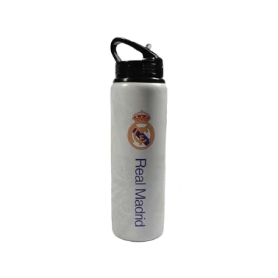 Imagen de Hy Pro Botella de aluminio con licencia oficial del Real Madrid CF 750 ml, pajita plegable integrada, a prueba fugas, ligera, gran idea regalo fútbol