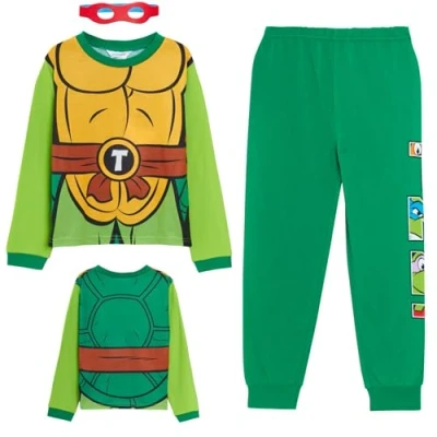 Imagen de Teenage Mutant Ninja Turtles Pijama para niños con máscara reversible TMNT, regalo de Leonardo Raphael, verde, 9 10 años