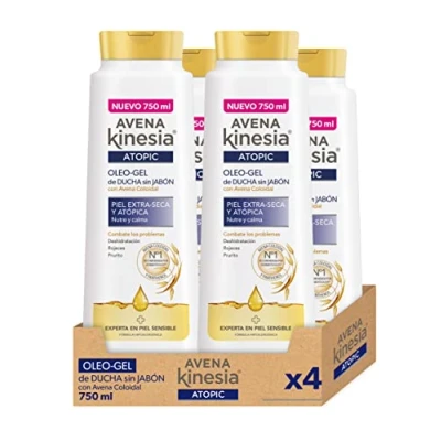 Imagen de Avena Kinesia Oleo Gel de Ducha Sin Jabón para Piel Extra Seca y Atópica, Fórmula con Aceite 100% Natural Pack 4 x 750 ml