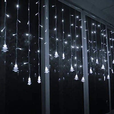 Imagen de Klighten Cortina de Luces, Cadena 8 Modos Luz Perfecto para Decoración Navidad, Festival,Fiestas, Casa,Jardín, Blanco Frio