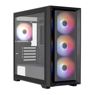 Imagen de Aerocool Tern Mini, Caja PC Micro ATX, 4X Ventiladores FRGB 120mm, Ventana Completa Vidrio Templado, Frontal Mesh, Soporte Refrigeración Líquida 360mm, Filtros Antipolvo Magnéticos, 2X USB 3.0, Negro