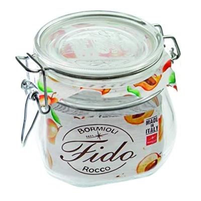 Imagen de Weck Bormioli Rocco Fido 4309 Juego de 6 tarros con cierre alambre (560 ml, incluye gomas, para conservas, postres, mermeladas)