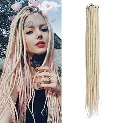 Imagen de Extensiones de Rastas Sintéticas Delgadas 0,6cm Hechas A Mano 20 Pulgadas Hebras Pelo Ganchillo Trenzas Largas Estilo Hip Hop Cabello Suaves, Rubio