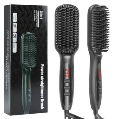 Imagen de Aischens 2 en 1 Cepillo Alisador de Barba &amp; Plancha Pelo, Pelo con Pantalla LCD 120 230C, Flequillo Eléctrico Profesional, Peine Cabello