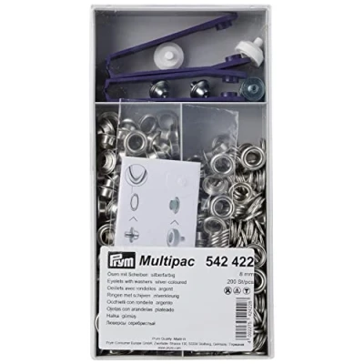 Imagen de Prym 542422 1 Eyelets and Washers, Acrílico, Silver, 8 mm Innen Ø, silberfarbig, 200 Stück
