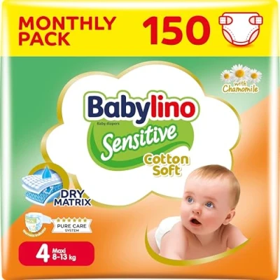 Imagen de Babylino Sensitive Cotton Soft, Pañales Bebé Talla 4, Maxi (8 13 kg), 150