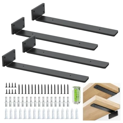 Imagen de Soporte Estante Pared De Alta Resistencia, 30 Cm/12 Pulgadas, 5 Mm Grosor, Paquete 4 Ocultos Flotantes, Soportes Para Estantes Industriales RÚsticos Con Acabado Hierro Moderno