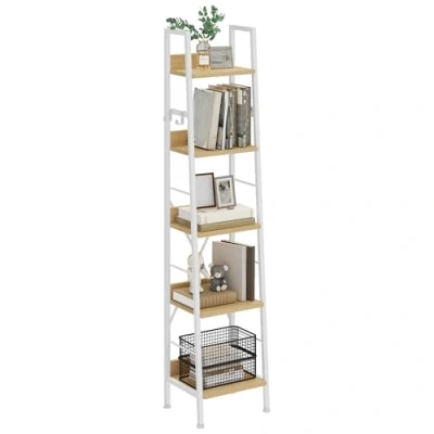Imagen de YITAHOME Estantería de 5 Niveles, Estante Escalera Industrial Independiente para Libros Estantes Madera y Marco Metal Librería Moderna Sala Pasillo Oficina, Blanco Roble
