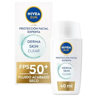 Imagen de NIVEA SUN Derma Skin Clear Fluido Protector solar facial FPS 50+ (1 x 40 ml), crema ultra ligera con efecto mate, protección anti imperfecciones