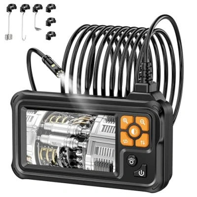Imagen de Lightswim Boroscopio digital industrial de doble lente 1080P, cámara inspección endoscópica IPS 4.3 pulgadas con alcantarillado serpiente impermeable IP67 mano 8 luces LED, cable