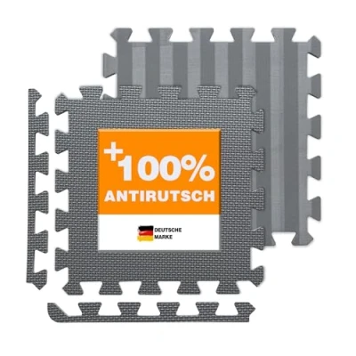 Imagen de BodenMax Esterilla de fitness suelo gimnasio colchoneta puzzle Alfombra gym [+100% MÁS ANTIDESLIZANTE ] deportiva EVA 32x32x1cm gris 12 piezas