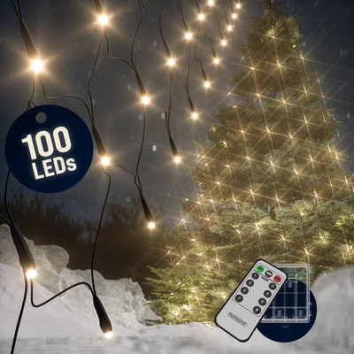 Imagen de MONZANA® Guirnaldas Neta Luz Exterior 100LED Blanco Cálido Red Luces Temporizador 8 Modos Resistentes al Agua 1,2m Decoración Navideña