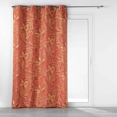 Imagen de Douceur d&#039;Intérieur Suavidad Interior, Cortina con Ojales (140 x 260 Cm) Belflor Terracotta/Oro, Poliéster Impreso Metálico