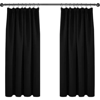 Imagen de Deconovo Cortinas para Habitación con Aislamiento Térmico Reducción de Ruido Telas Tupidas Gruesas Bolsillos 2 Paneles 117 x 138 cm Negro