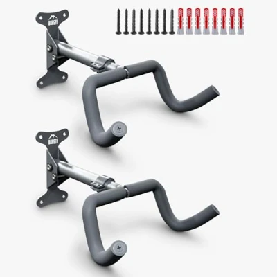 Imagen de Borgen soporte bicicletas de pared plegable colgador con capacidad 20 kg ángulo y distancia ajustables acolchado para MTB, bicis carretera, e bike