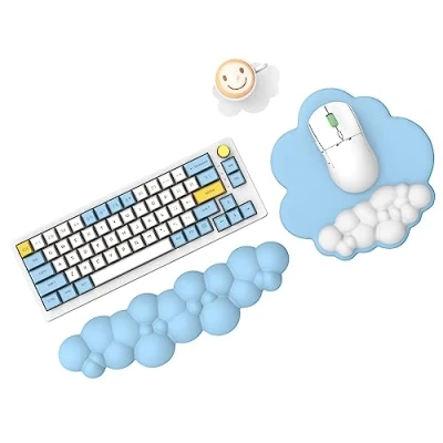 Imagen de MAMBASNAKE Cloud Mouse Pad y teclado reposamuñecas con posavasos, cómodo cojín de espuma viscoelástica para muñeca base antideslizante, ergonómico fácil escribir