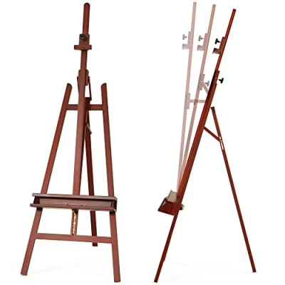 Imagen de VISWIN Caballete Inclinable con Marco en a de Altura Máxima 226 cm, Grande Estudio Arte Bandeja, Pintura Madera Maciza Haya para Adultos, Estudiantes Nogal