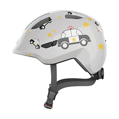 Imagen de ABUS casco infantil Smiley 3.0 de bicicleta con ajuste bajo, diseños adaptados a los niños y espacio para una coleta niñas gris dibujo coche, talla S