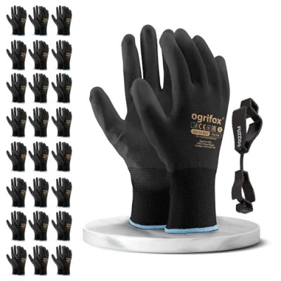 Imagen de 24 pares de guantes trabaj poliuretano y clip para FUZZIO® (L 9, Negro)