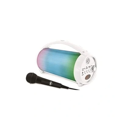 Imagen de Lexibook, iParty, Altavoz Bluetooth Portátil con Micrófono, Estéreo, Efectos de luz, Karaoke, Inalámbrico, Radio FM, USB, Tarjeta SD, Batería Recargable, Blanco, BTP585Z
