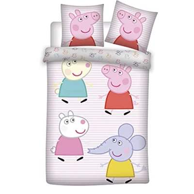 Imagen de Juego de Cama Peppa Pig 100% algodón, Funda nórdica Rosa Linea 100 x 135 cm y Almohada 40 60
