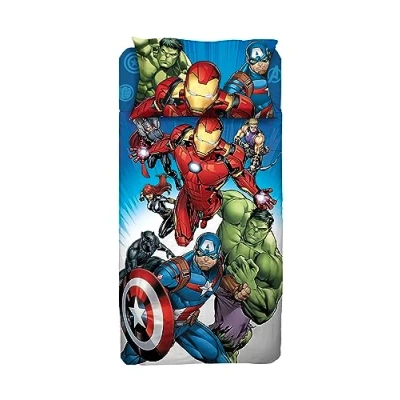 Imagen de Avengers Juego de sábanas para Cama Individual Disney, sábana encimera, Bajera Ajustable, Funda Almohada, Azul, Marvel, 100% algodón, Producto Oficial