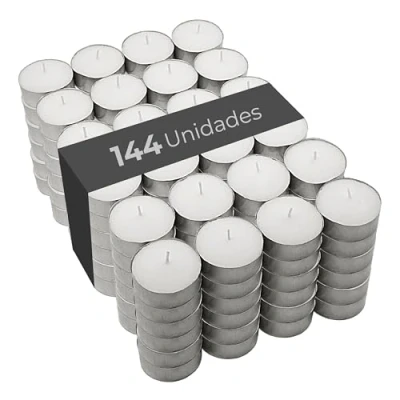 Imagen de COM FORT HOUSE Velas Blancas Pack de 144 Unidades Té Calientaplatos Tealight 9 Horas Duración Decorativas Sin Perfume