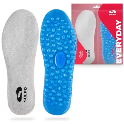 Imagen de SULPO Plantillas gel para zapatos de trabajo, deportivos, traje, ocio e informales cómodas hombre y mujer amortiguadoras antideslizantes 41 45 / L