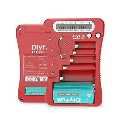 Imagen de Dlyfull comprobador de batería LCD universal para pilas AA AAA C D 9 V CR123A CR2 CRV3 2CR5 CRP2 botón 1,5 y 3 V, color rojo
