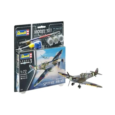 Imagen de Revell Set Supermarine Spitfire M, en Kit Modelo con Base Accesorios, fácil Pegar y para pintarlas, Escala 1: 72 (63897), 12,7 cm de Largo, 10 a 99 años