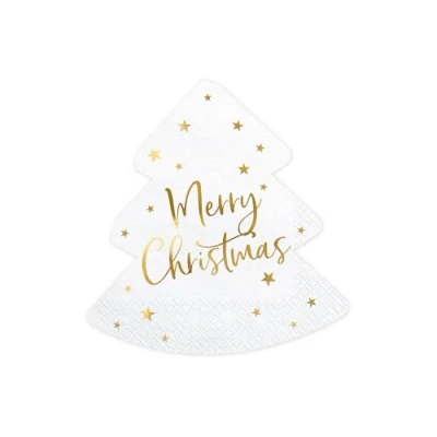 Imagen de 20 servilletas de papel blanco con forma árbol Navidad