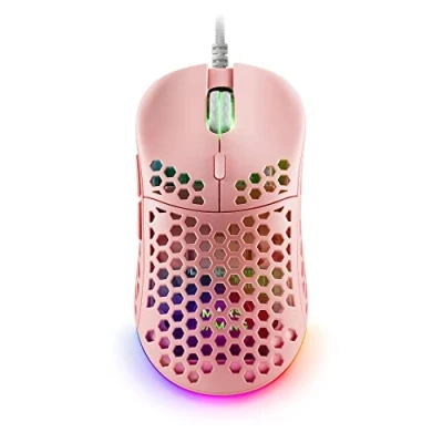 Imagen de Mars Gaming MM55 Rosa, Ratón RGB Chroma, Ultra ligero 55g, 12800 DPI, Switches Mecánicos Programables HUANO